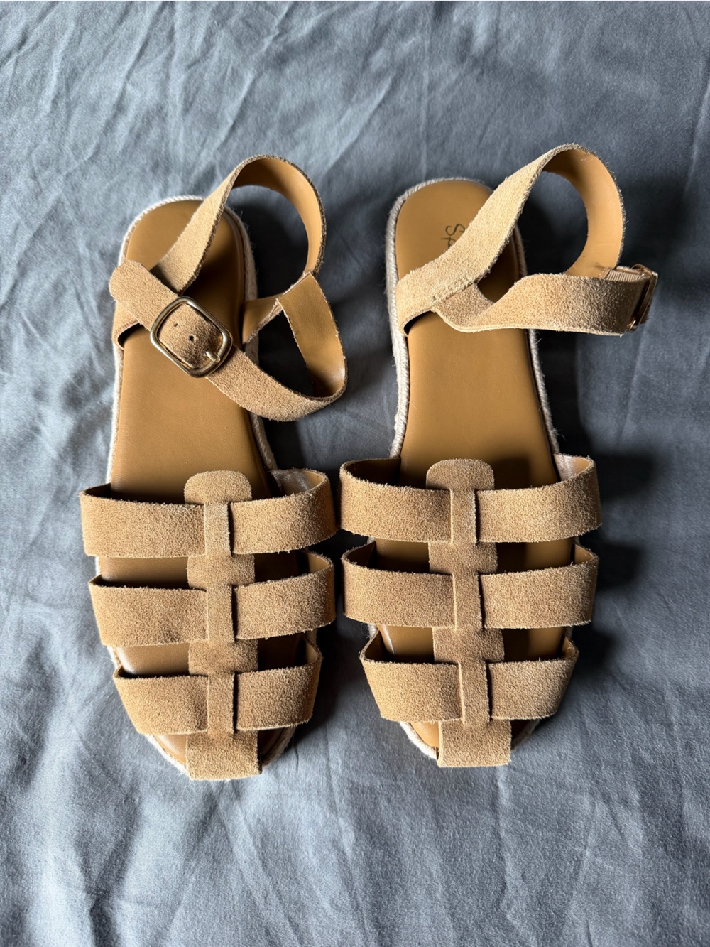 Splendid Row Tan Suede Multi-Strap Fisherman Suedes Leather Espadrille Sandals